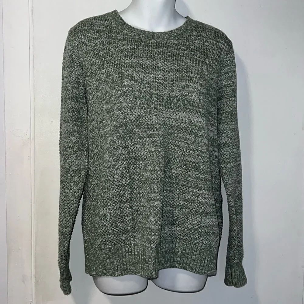 APPLESEED’S Sage Green and White Marled Cotton Knit Sweater-M